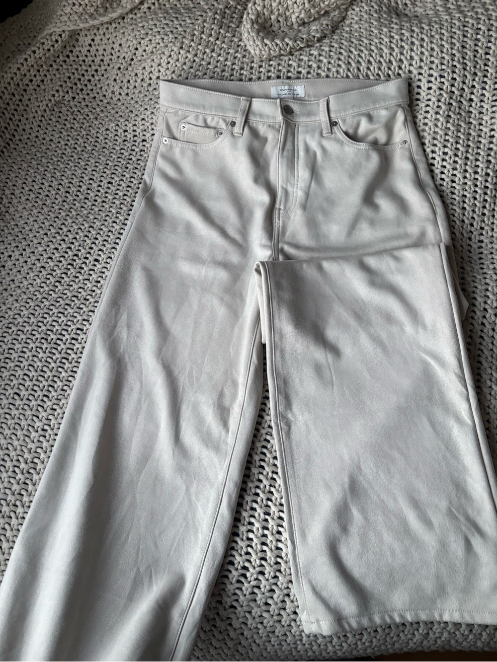 Banana Republic Suede High-Rise Wide Leg Jeans in Cream